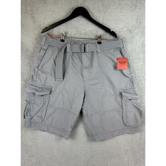 Mossimo Supply Co Cargo Shorts Mens 40 Light Gray Belted Utility Pockets New NWT - Picture 1 of 9